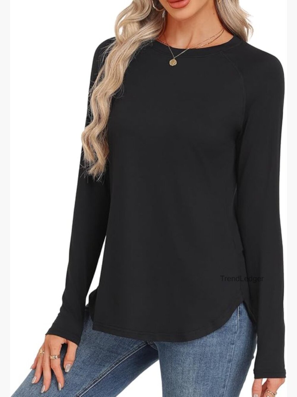 Long Sleeve Tunic Top Loose Fit Crew Neck Stretchy Polyester Spandex